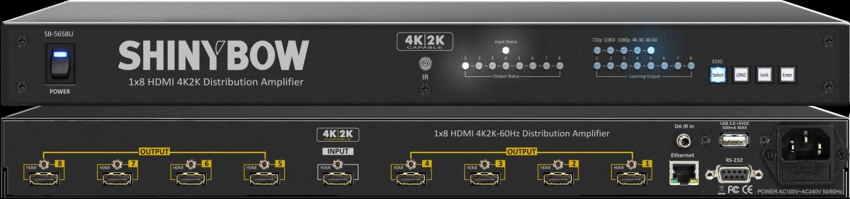 1x8 HDMI 4K@60Hz Distribution Amplifier with Audio Extractor